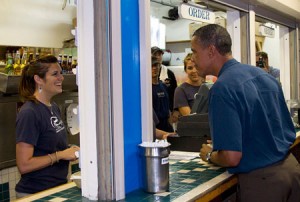 President Barack Obama stops for a bit while on vacation on Martha's Vineyard