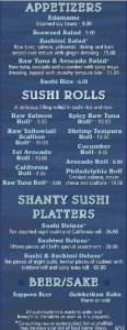Seafood Shanty sushi menu
